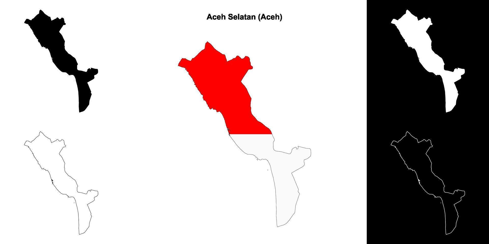 Aceh Selatan blank outline map set vector
