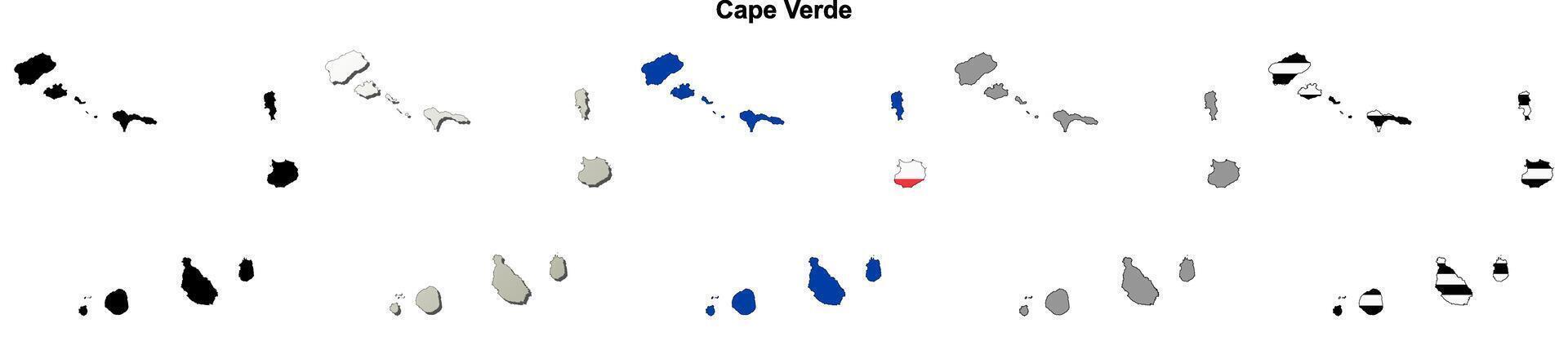 Cape Verde outline map set vector