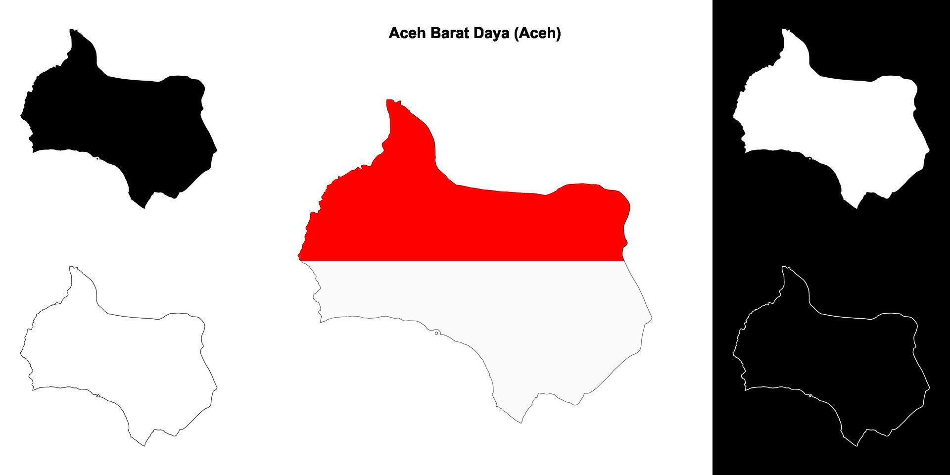 Aceh Barat Daya blank outline map set vector