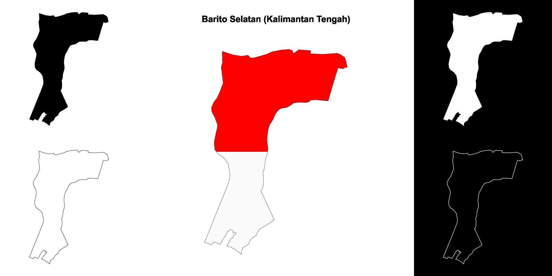 Barito Selatan blank outline map set vector