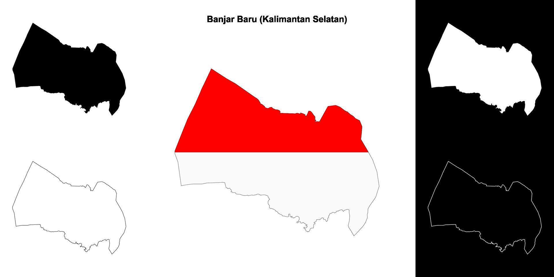 Banjar Baru blank outline map set vector
