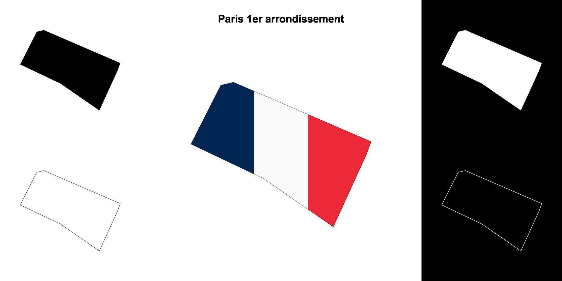 Paris 1er arrondissement arrondissement outline map set vector