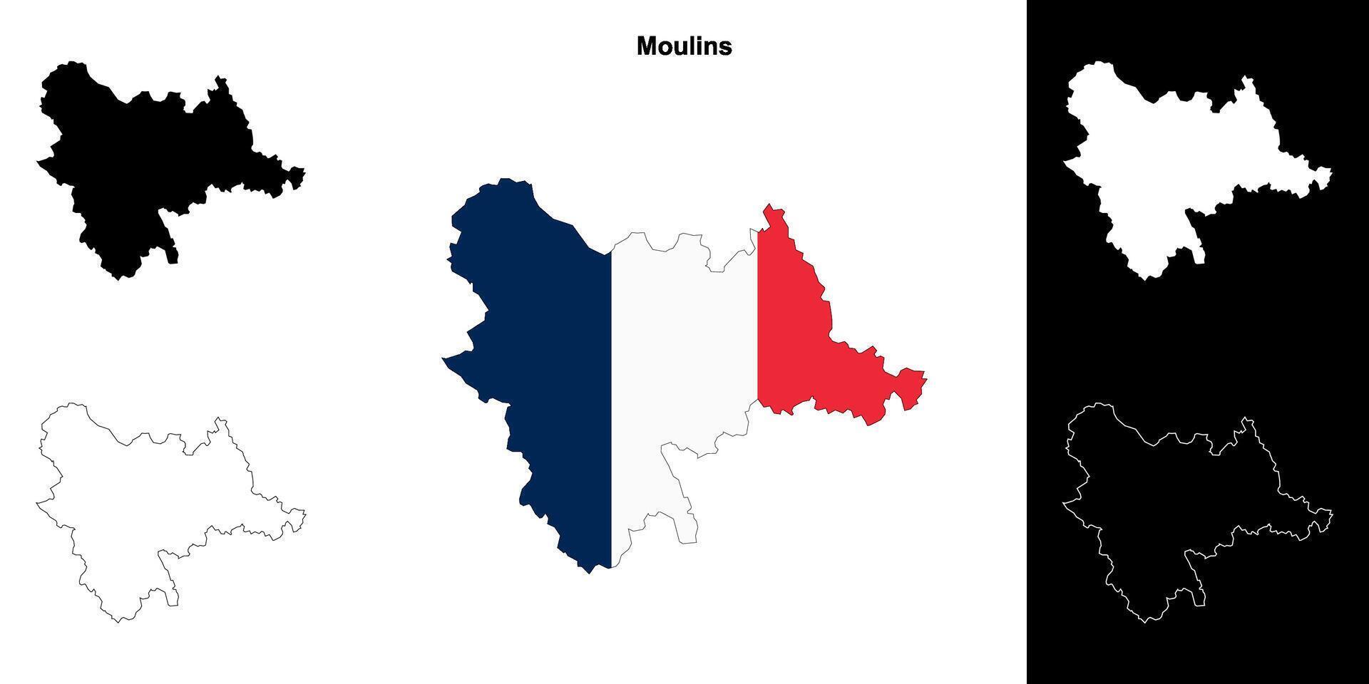 Moulins arrondissement outline map set vector