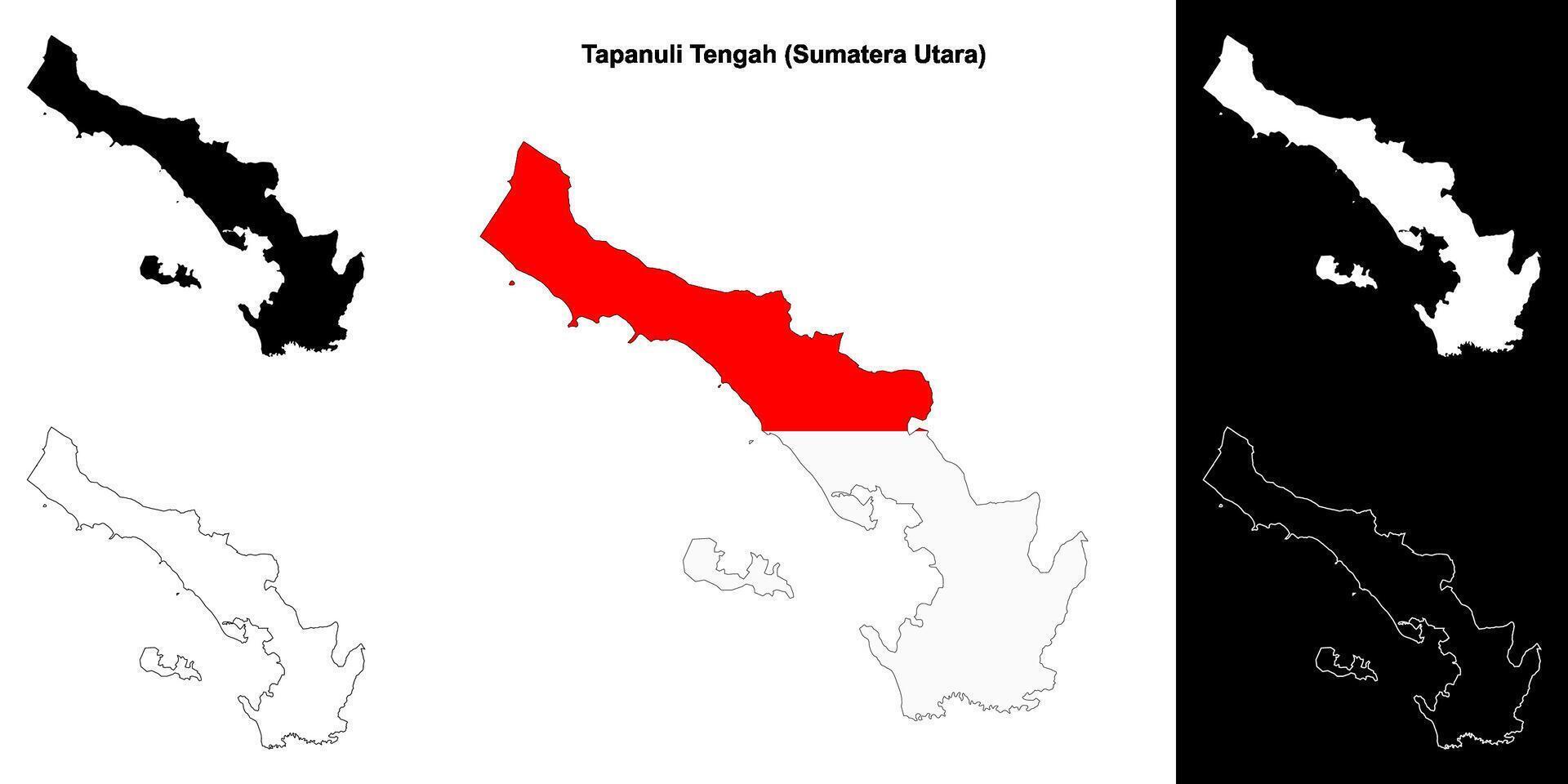 Tapanuli Tengah blank outline map set vector