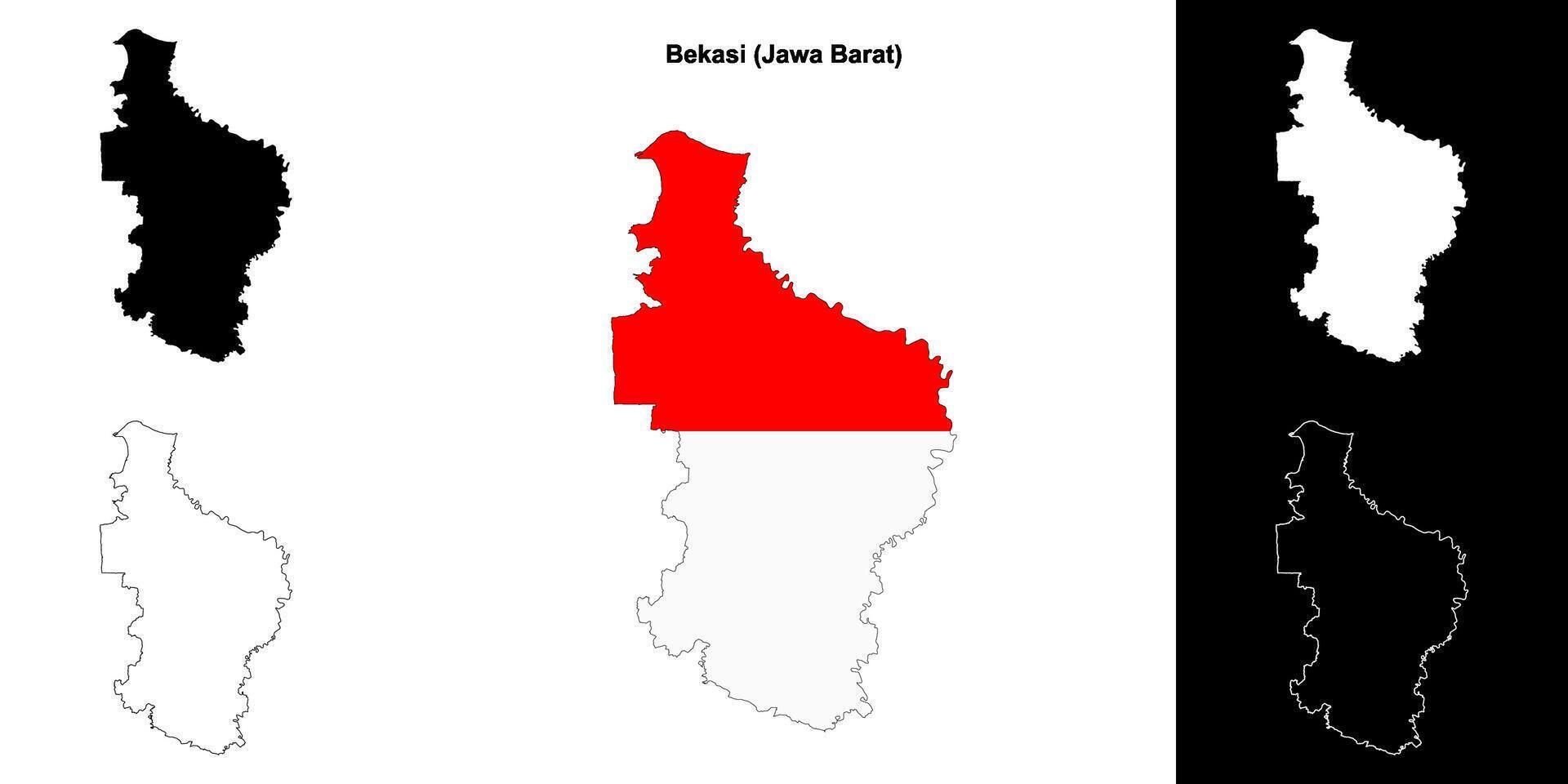 Bekasi blank outline map set vector