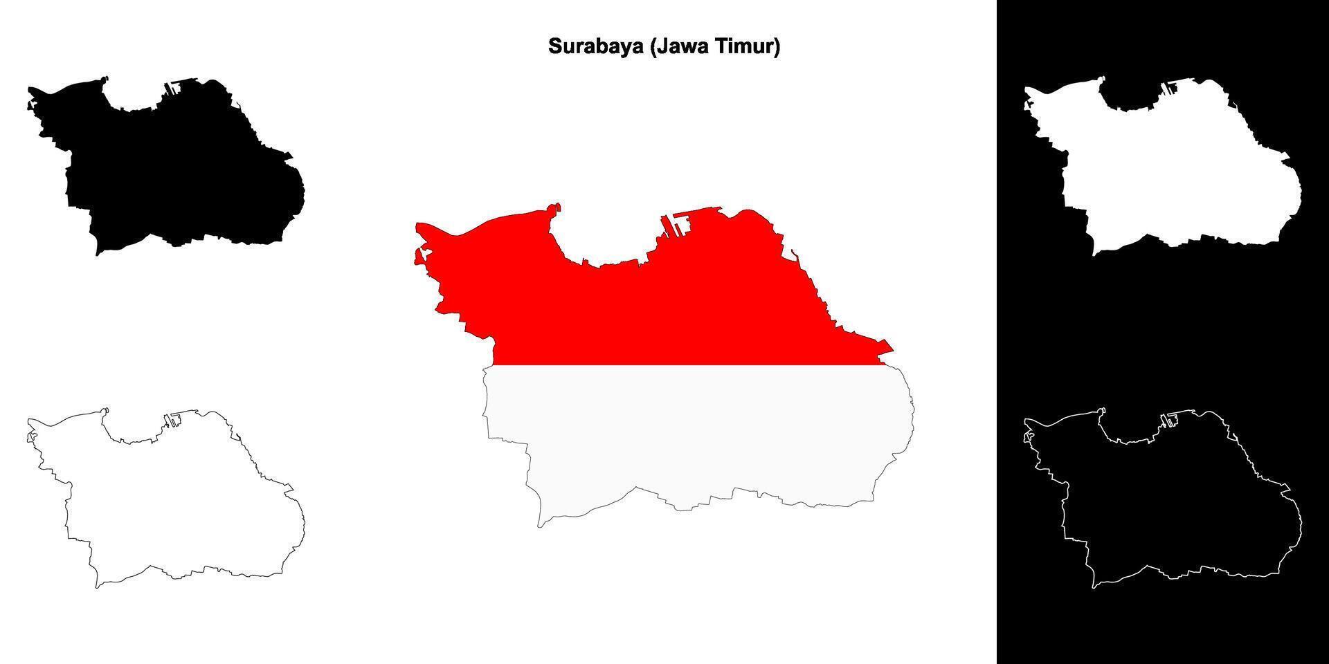 Surabaya blank outline map set vector