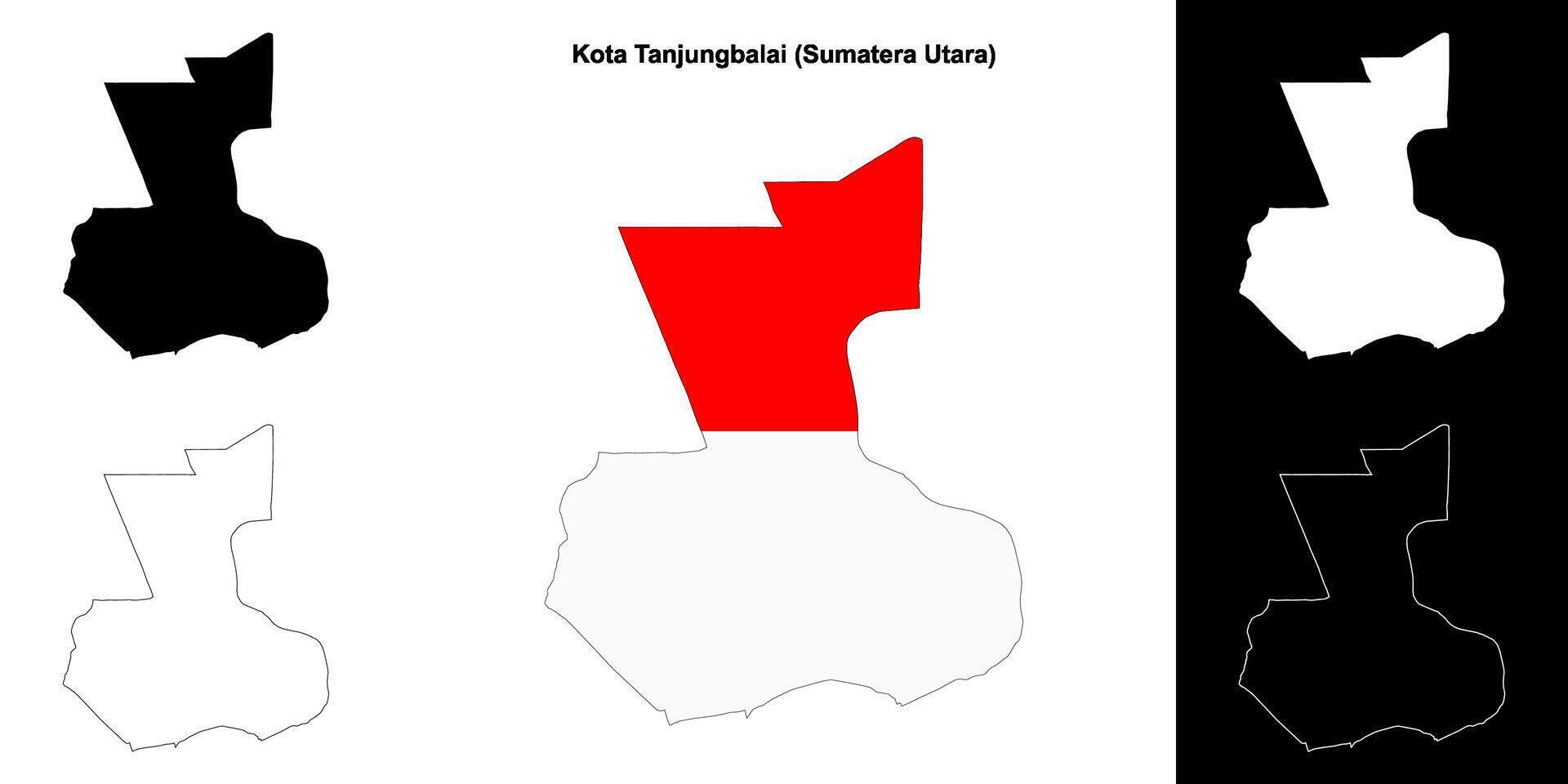 Kota Tanjungbalai blank outline map set vector