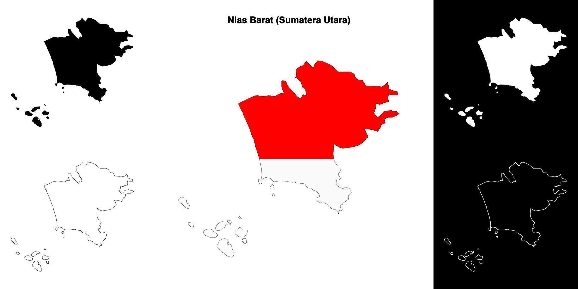 Nias Barat blank outline map set vector