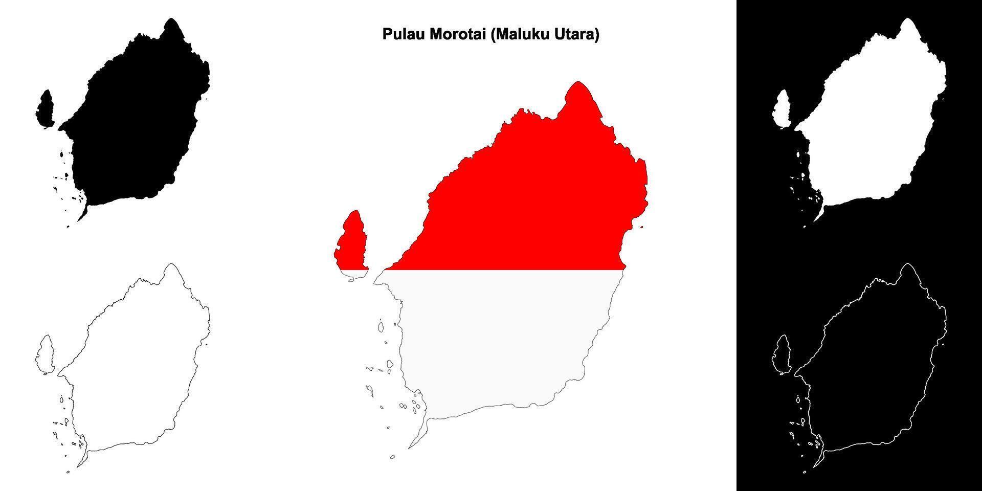 Pulau Morotai blank outline map set vector