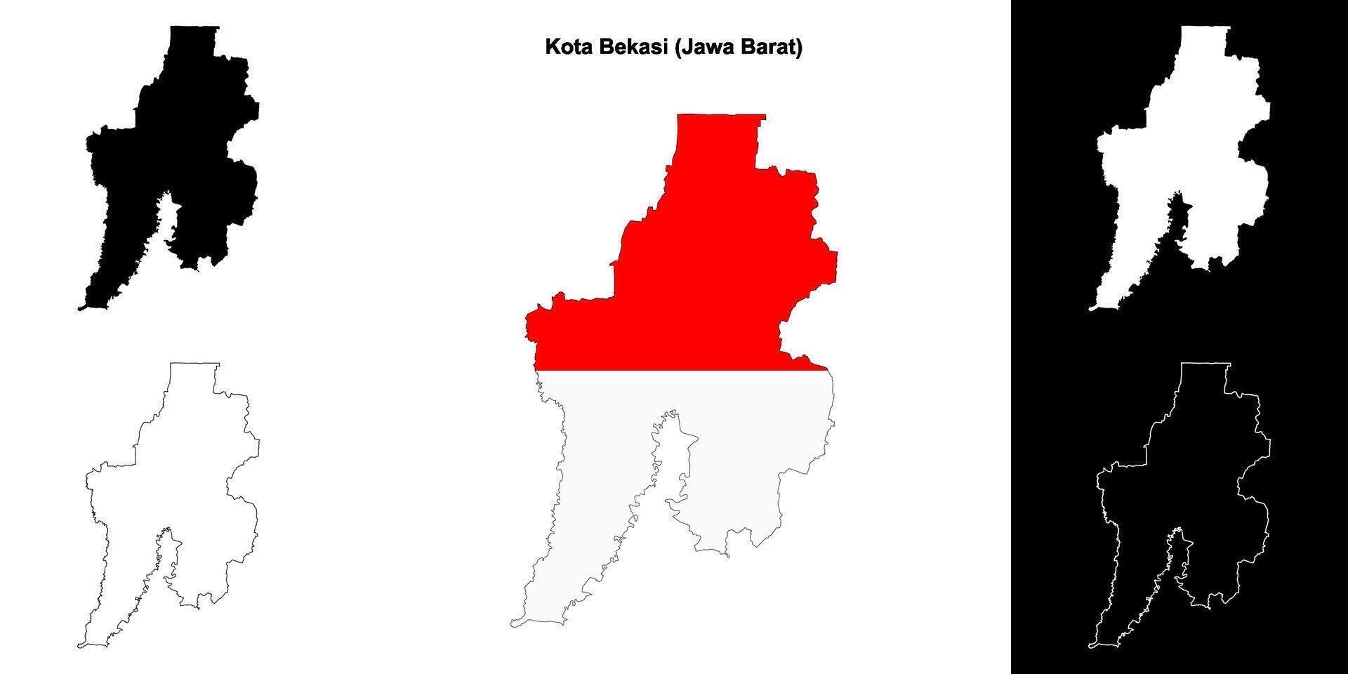 Kota Bekasi blank outline map set vector