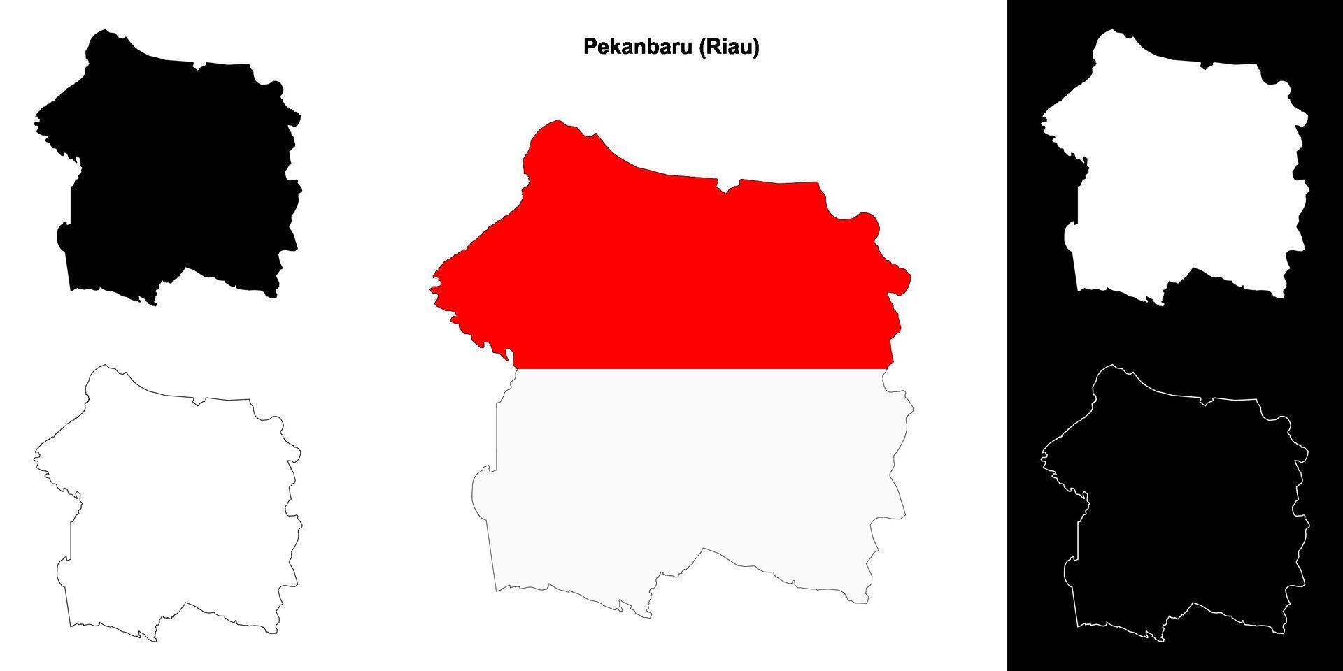 Pekanbaru blank outline map set vector
