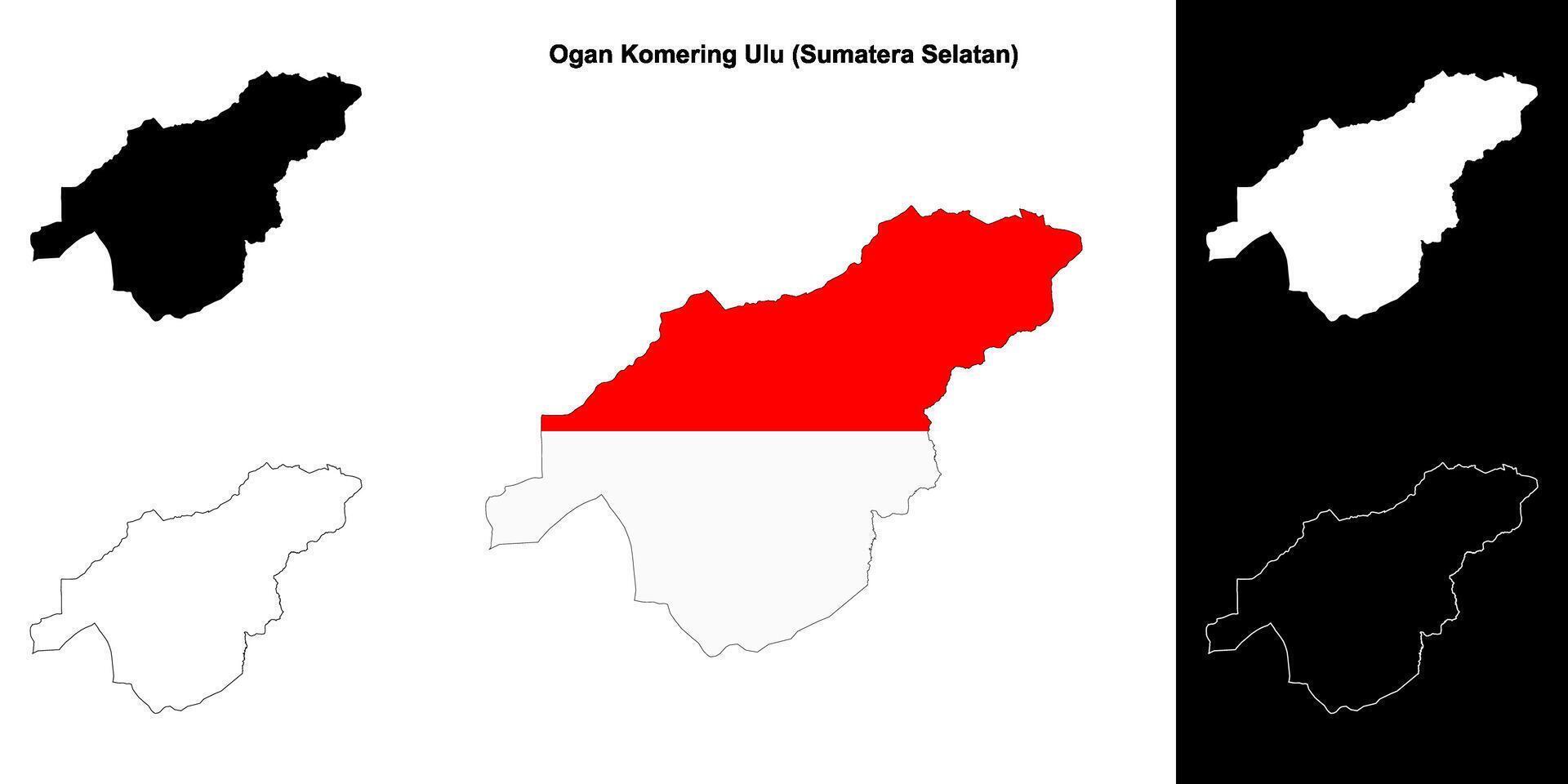 Ogan Komering Ulu blank outline map set vector