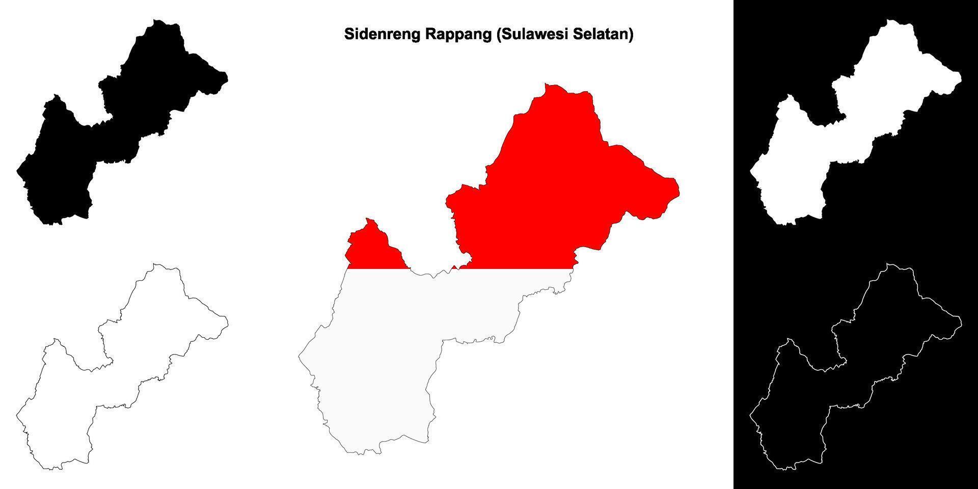 Sidenreng Rappang blank outline map set vector
