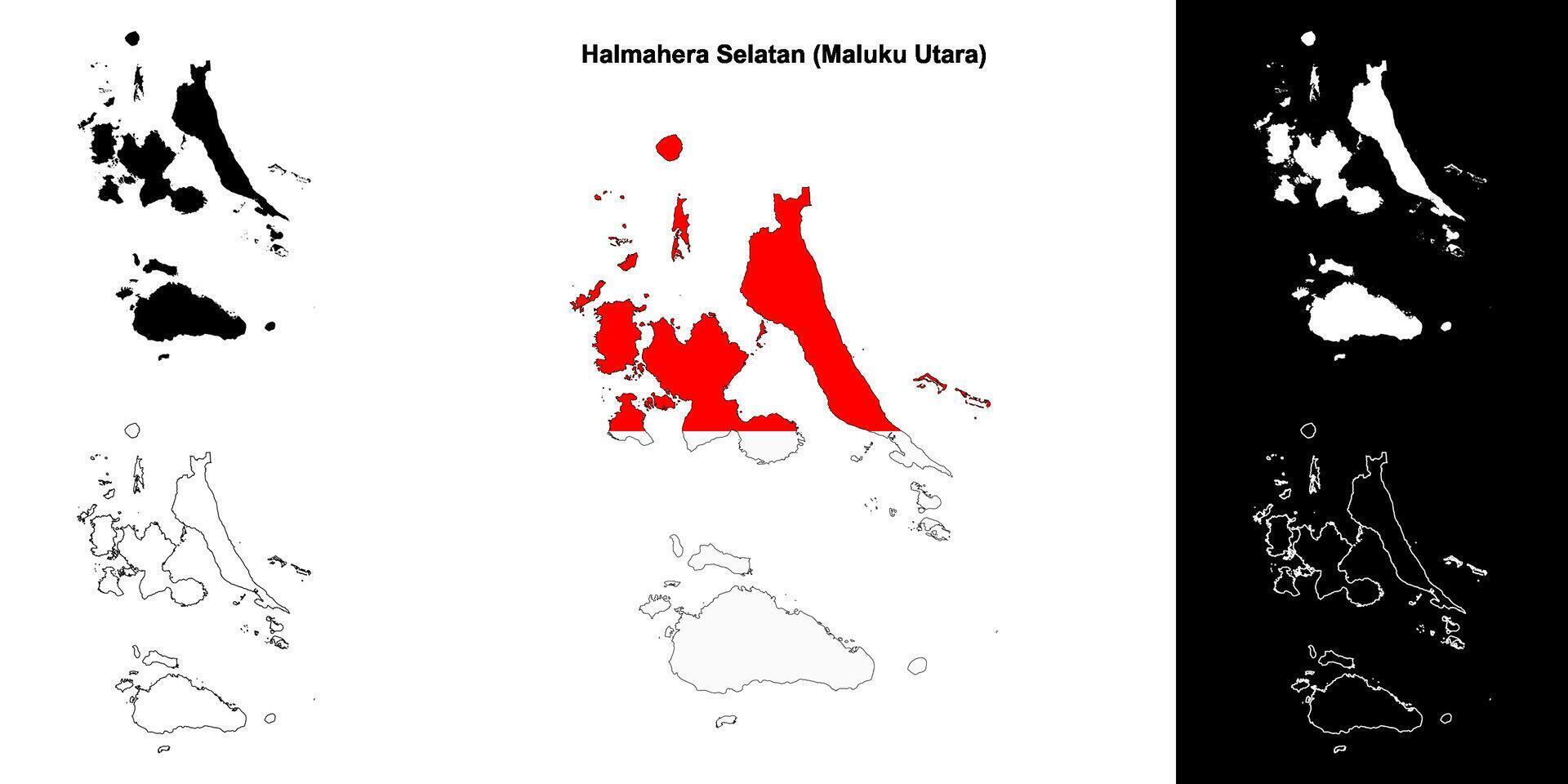 Halmahera Selatan blank outline map set vector