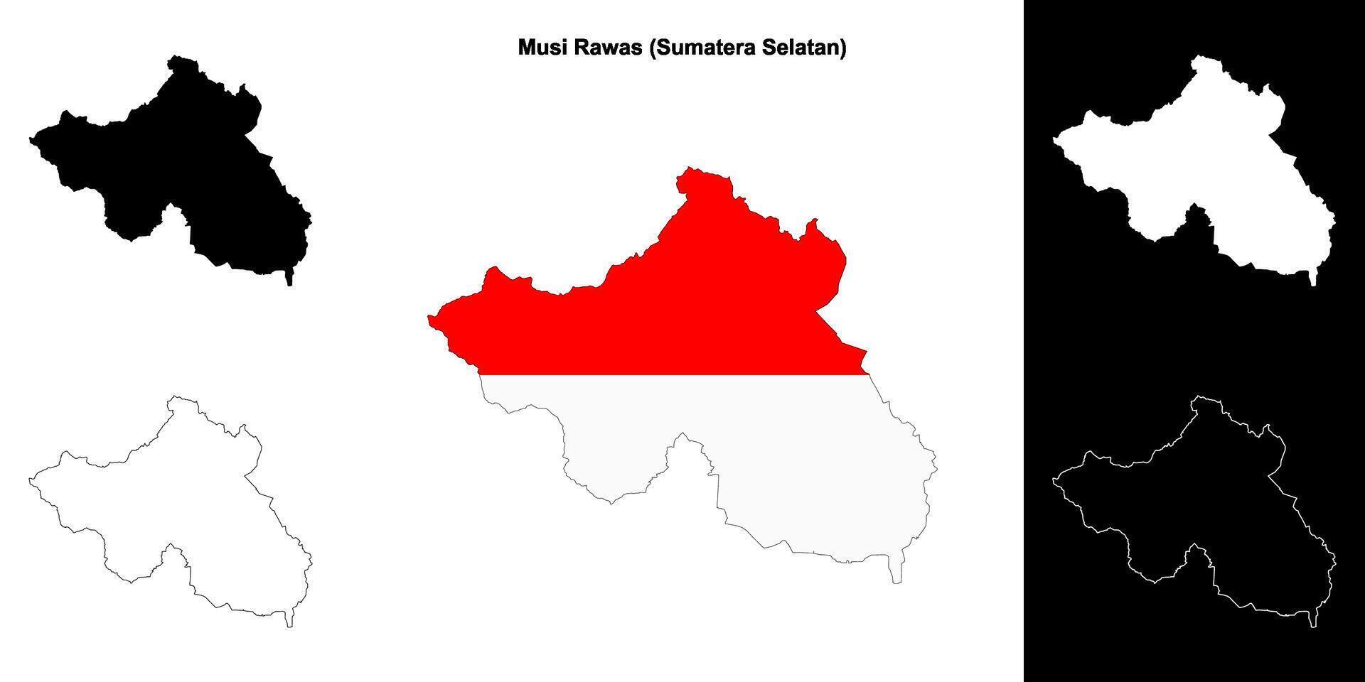 Musi Rawas blank outline map set vector
