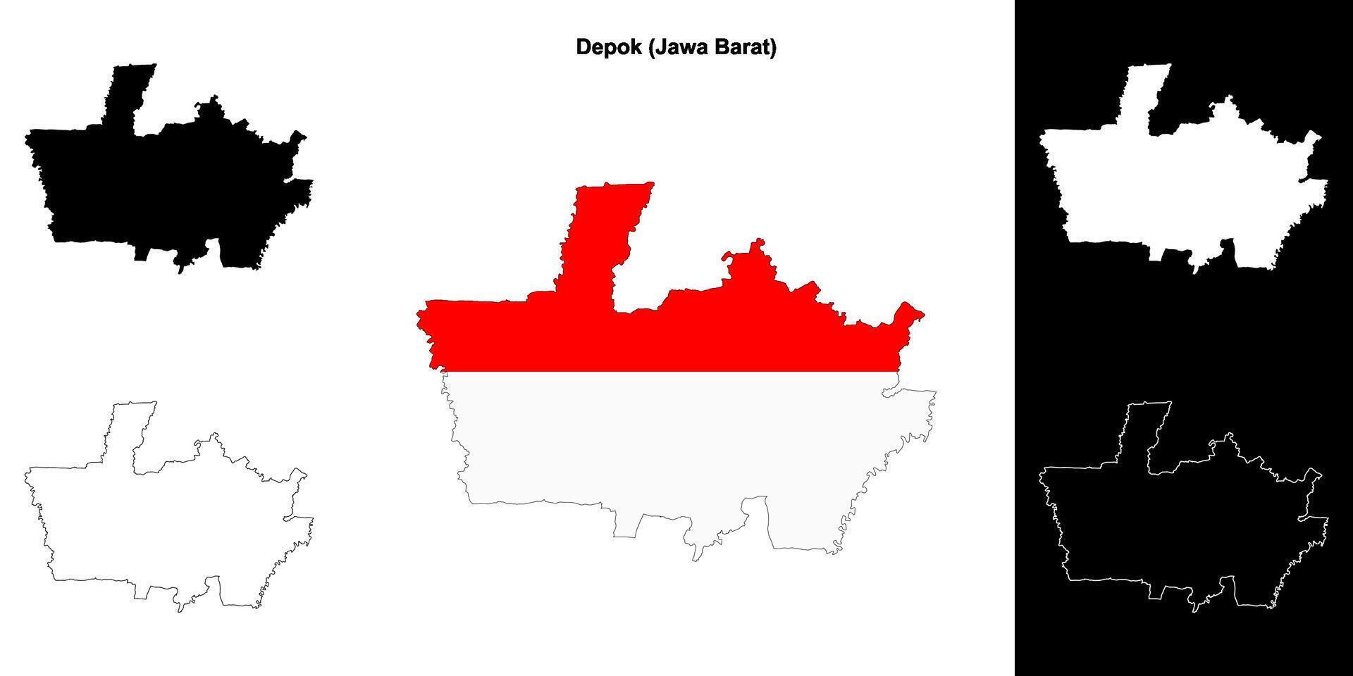 Depok blank outline map set vector