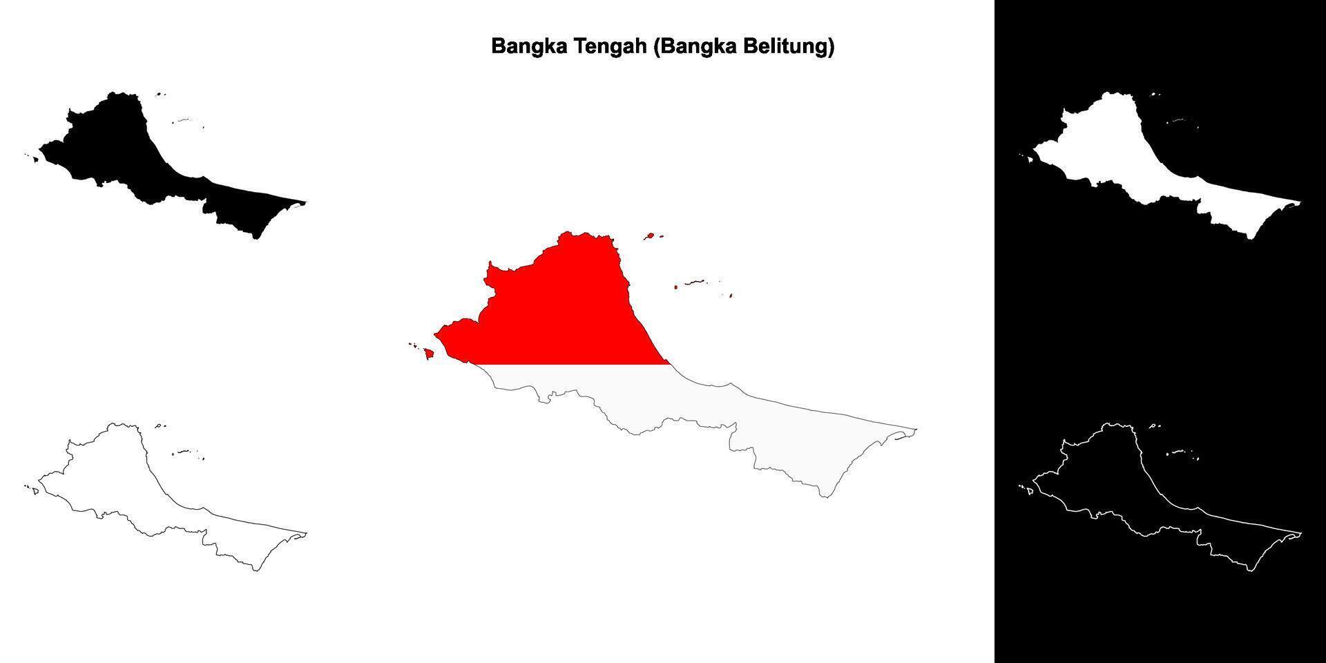 Bangka Tengah blank outline map set vector