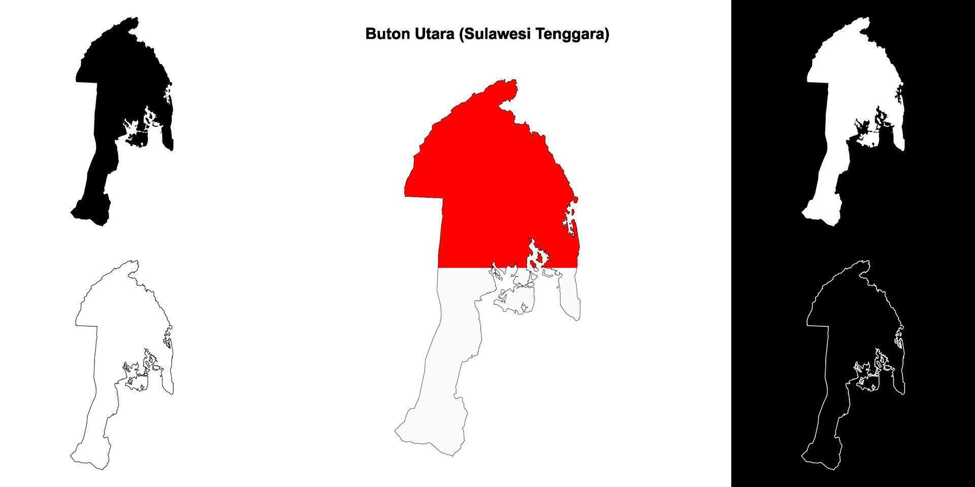 Buton Utara blank outline map set vector