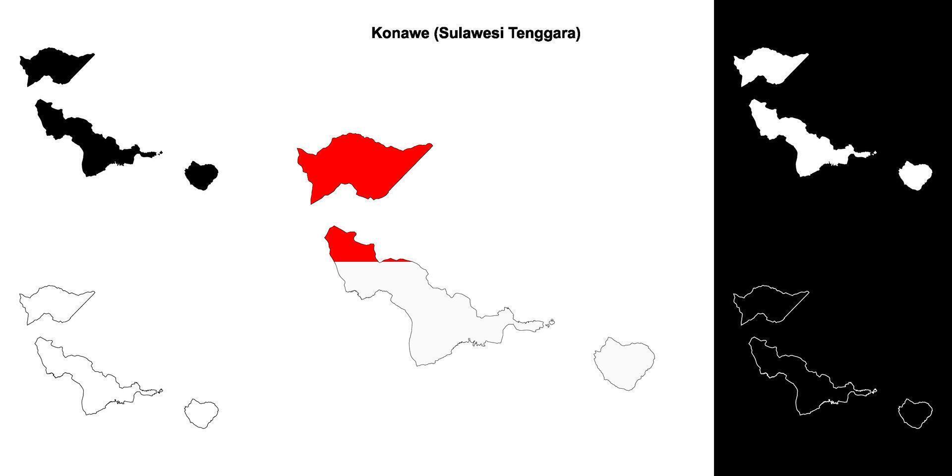 Konawe blank outline map set vector