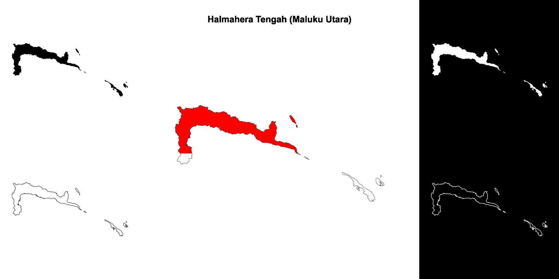 Halmahera Tengah blank outline map set vector