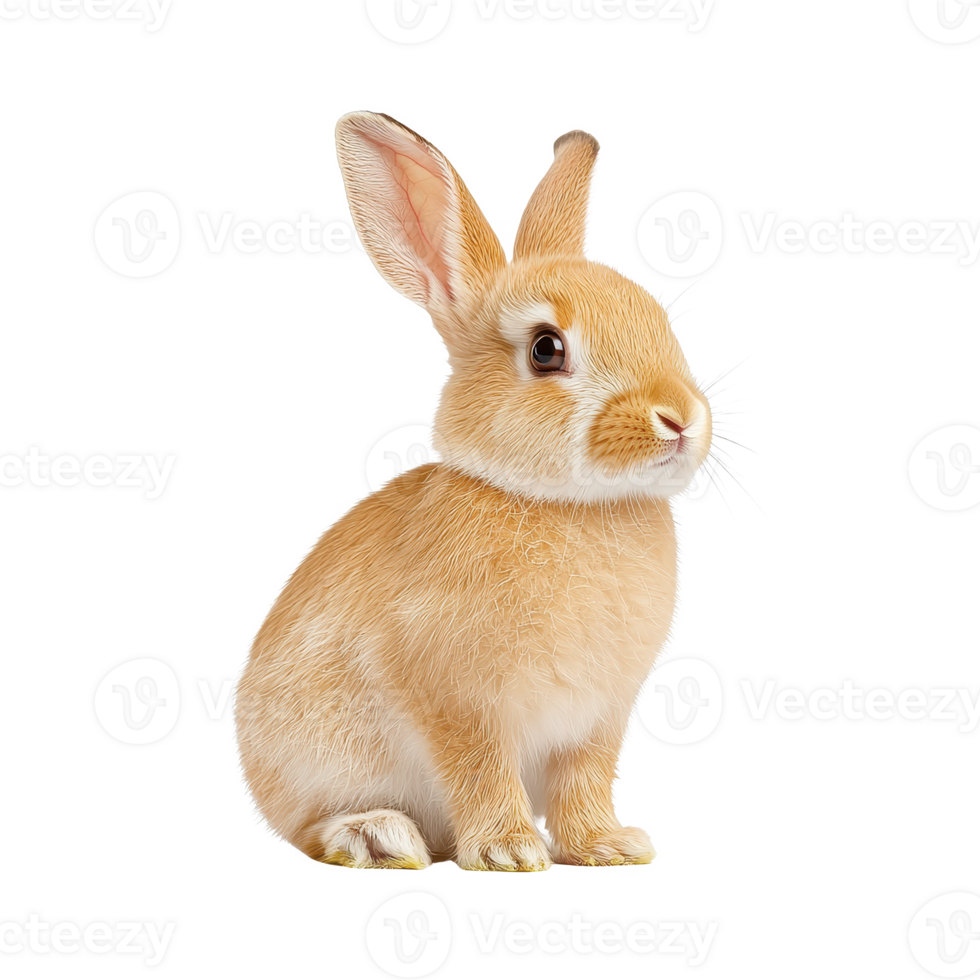 A cute, fluffy rabbit sitting calmly with its ears perked up, ready for adventure. png