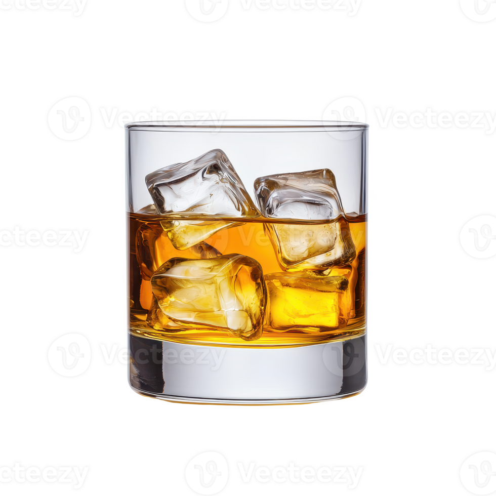 A glass of whiskey with ice cubes, perfect for relaxation and enjoyment. png