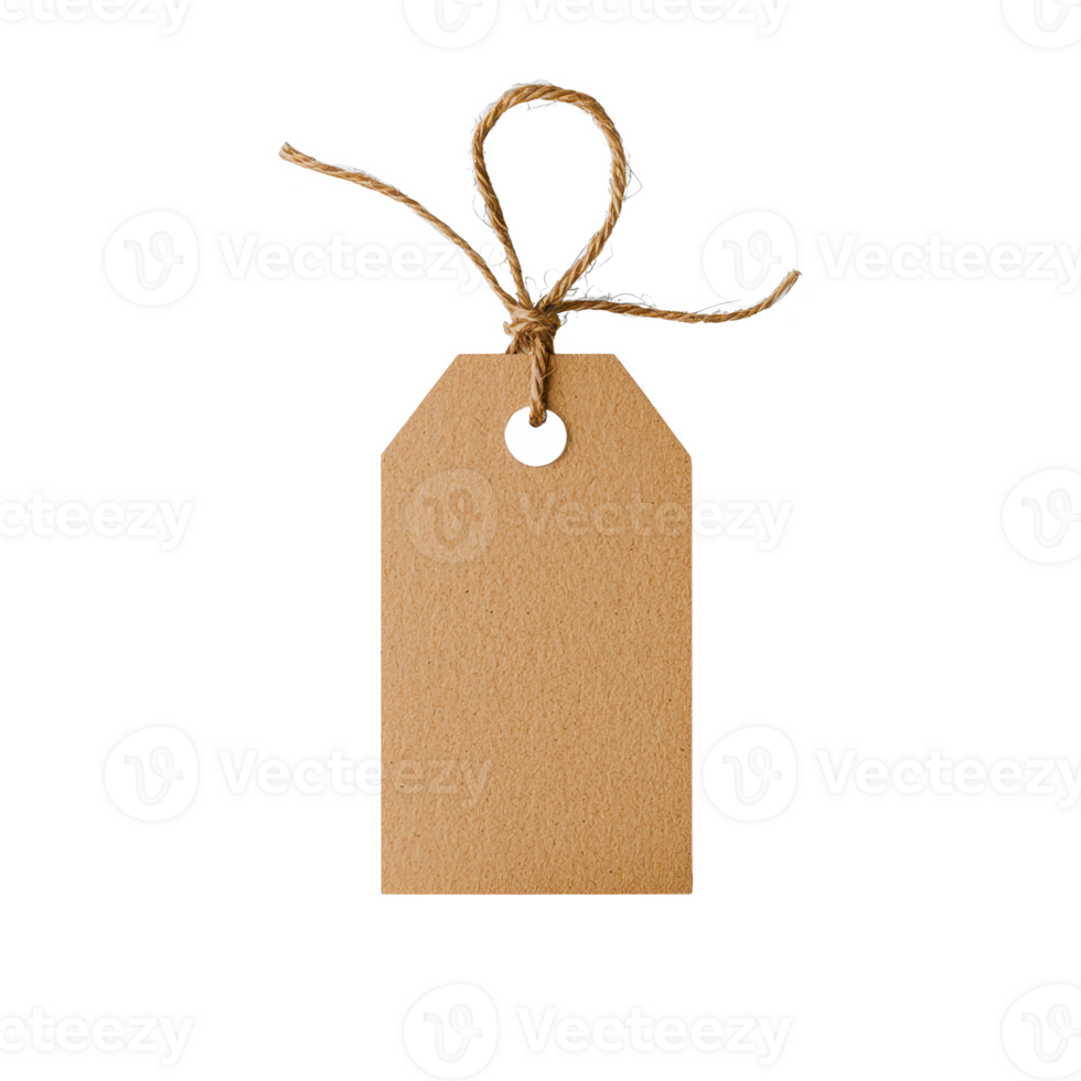 A blank brown tag with a string, perfect for labeling and organization purposes. png
