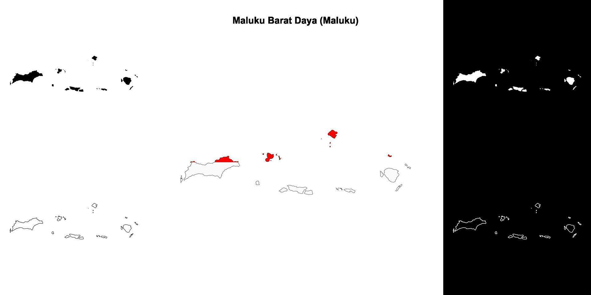 Maluku Barat Daya blank outline map set vector
