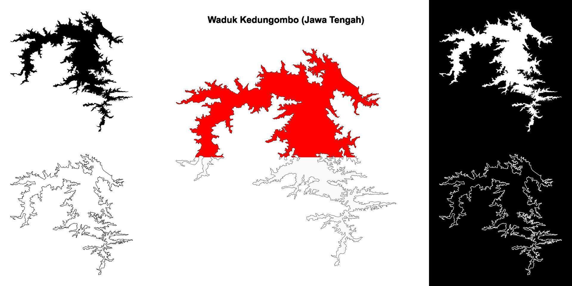 Waduk Kedungombo blank outline map set vector