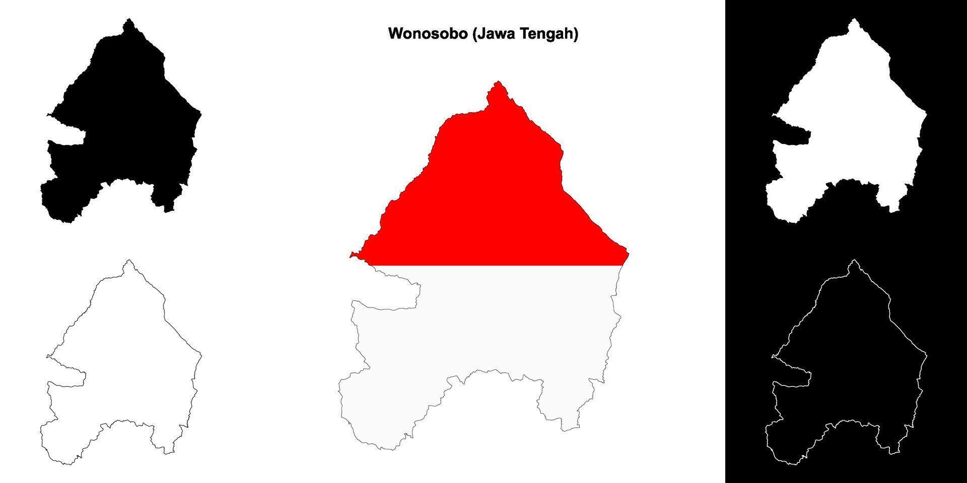 Wonosobo blank outline map set vector