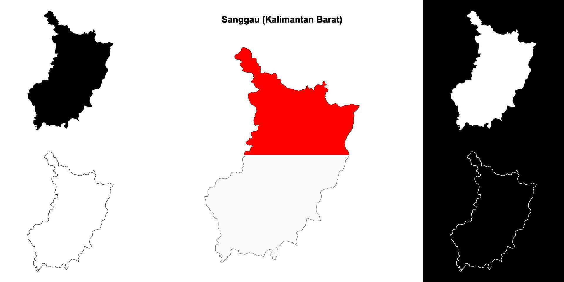 Sanggau blank outline map set vector