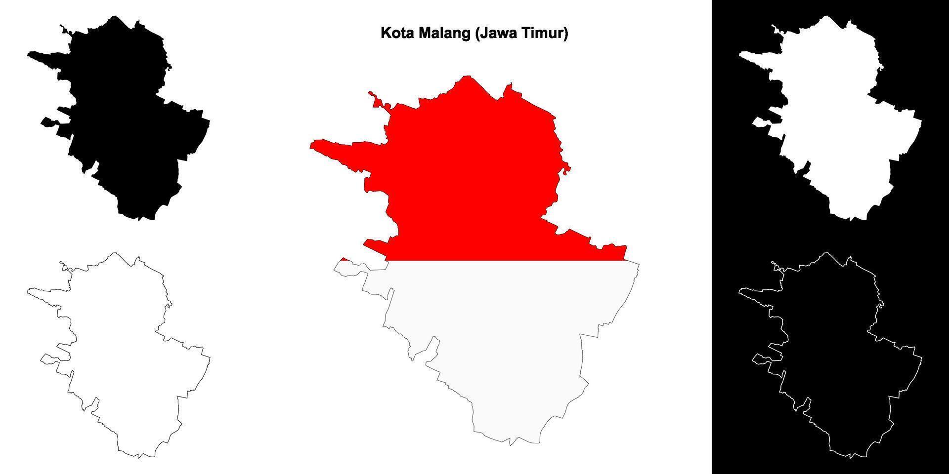 Kota Malang blank outline map set vector
