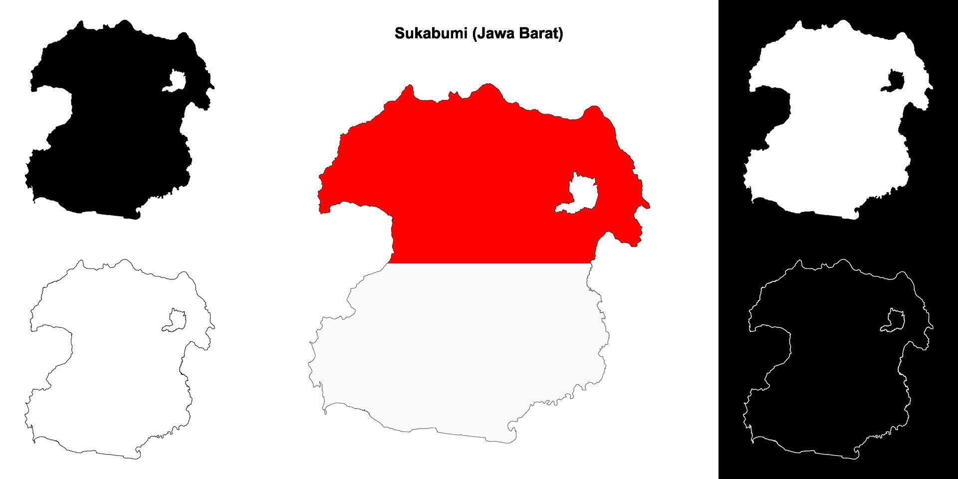 Sukabumi blank outline map set vector