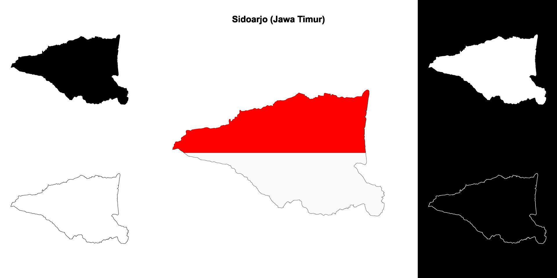 Sidoarjo blank outline map set vector