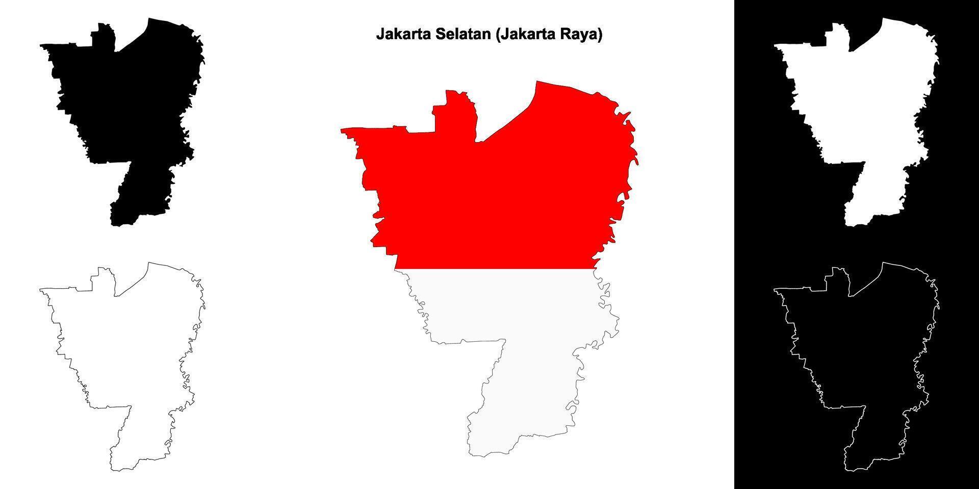 Jakarta Selatan blank outline map set vector