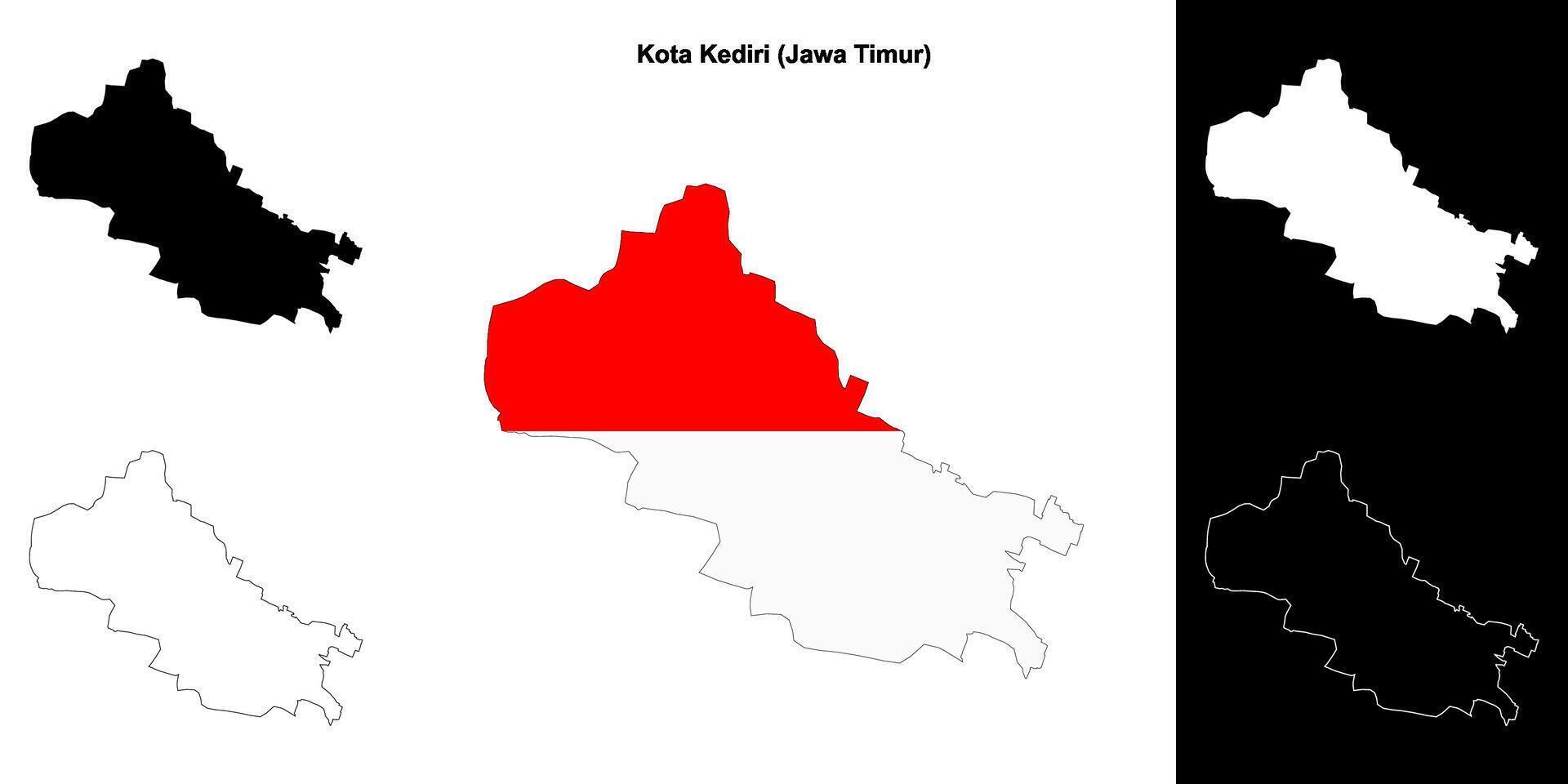 Kota Kediri blank outline map set vector