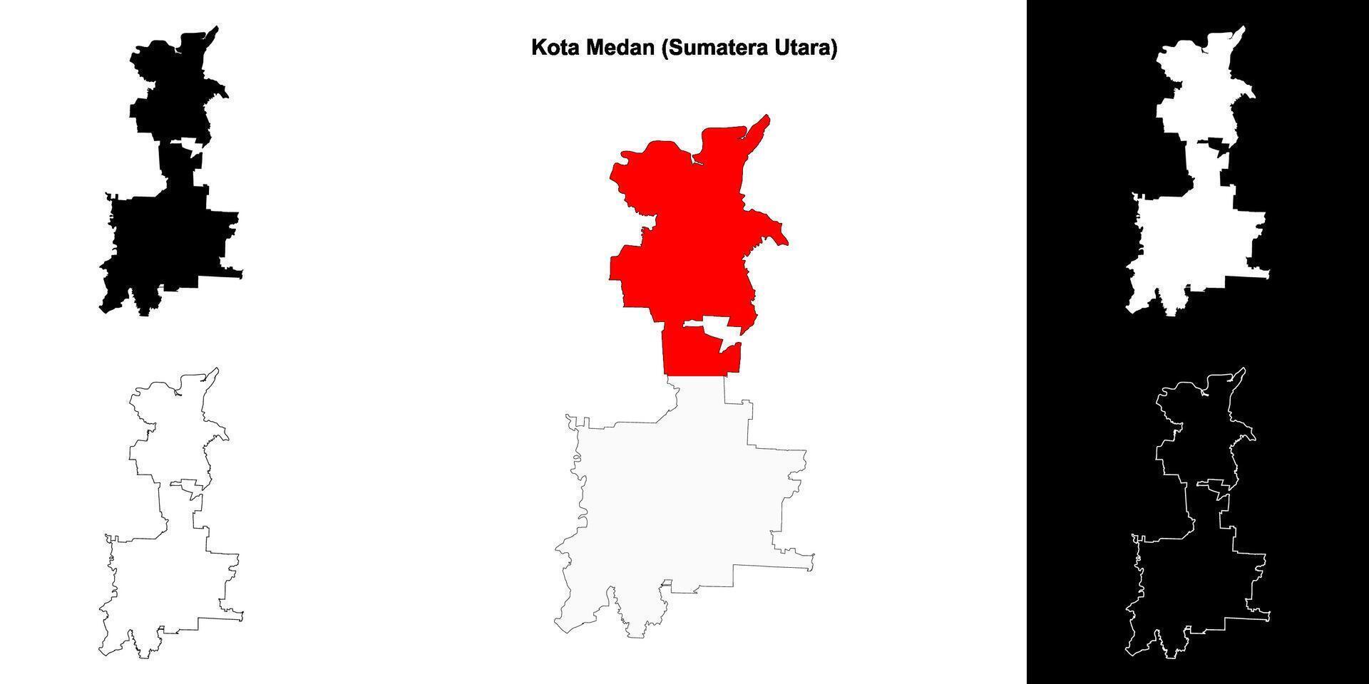 Kota Medan blank outline map set vector