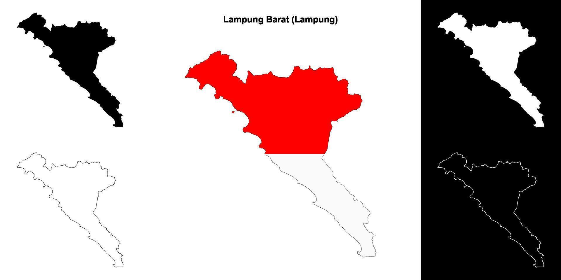 Lampung Barat blank outline map set vector
