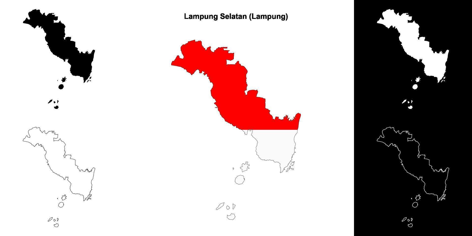 Lampung Selatan blank outline map set vector