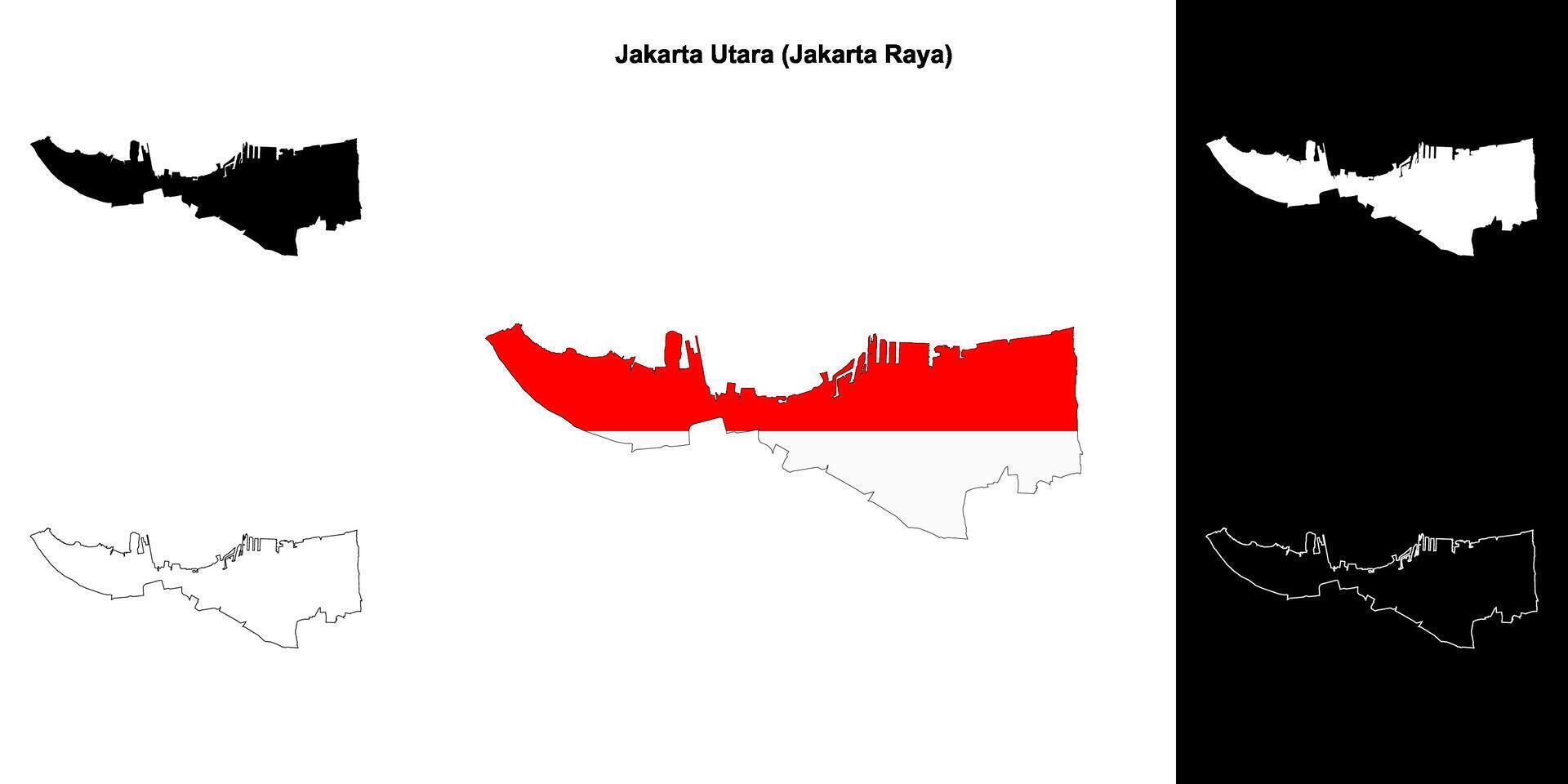 Jakarta Utara blank outline map set vector