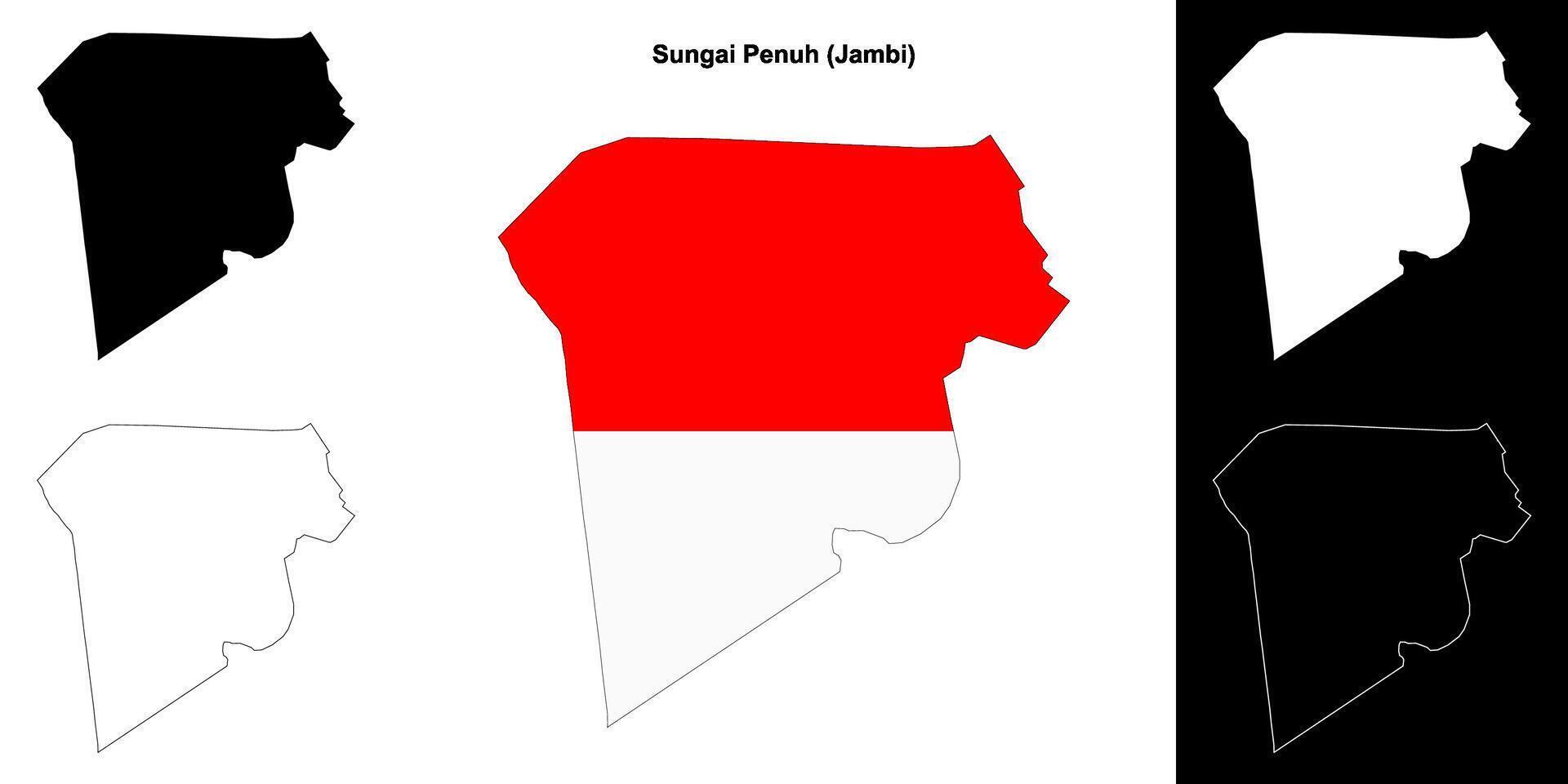 Sungai Penuh blank outline map set vector