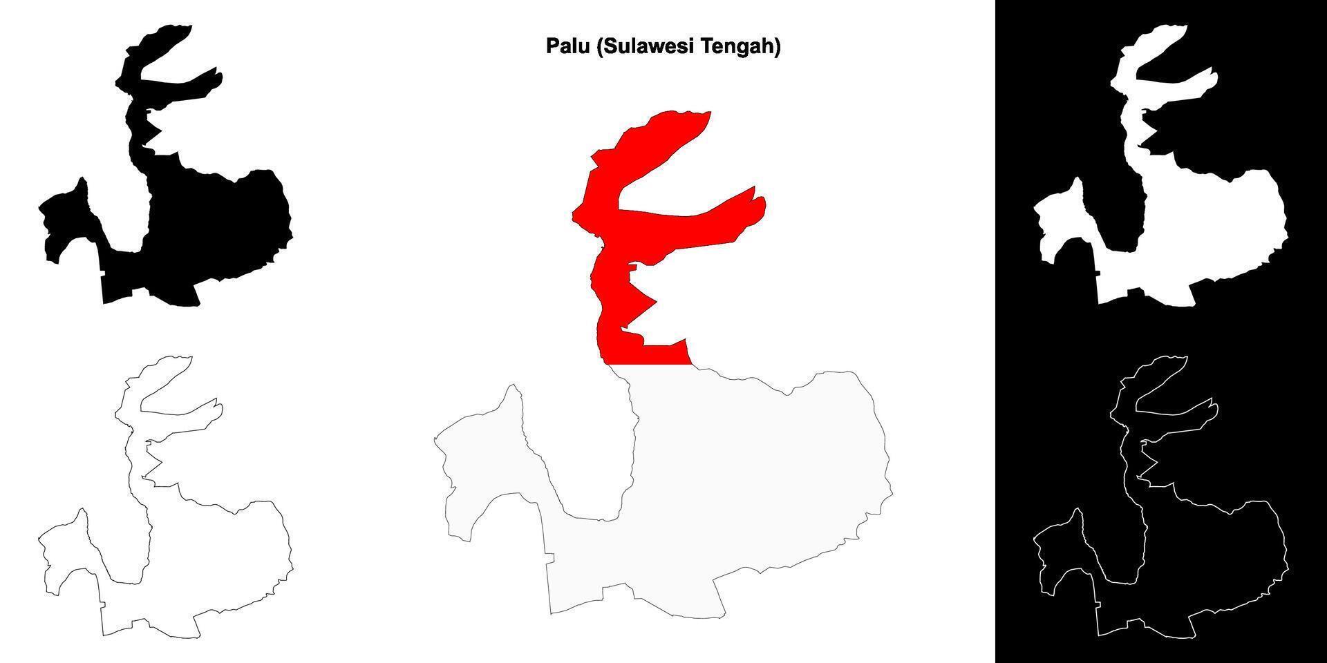 Palu blank outline map set vector