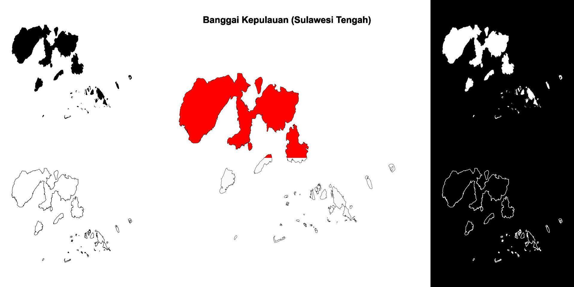 Banggai Kepulauan blank outline map set vector