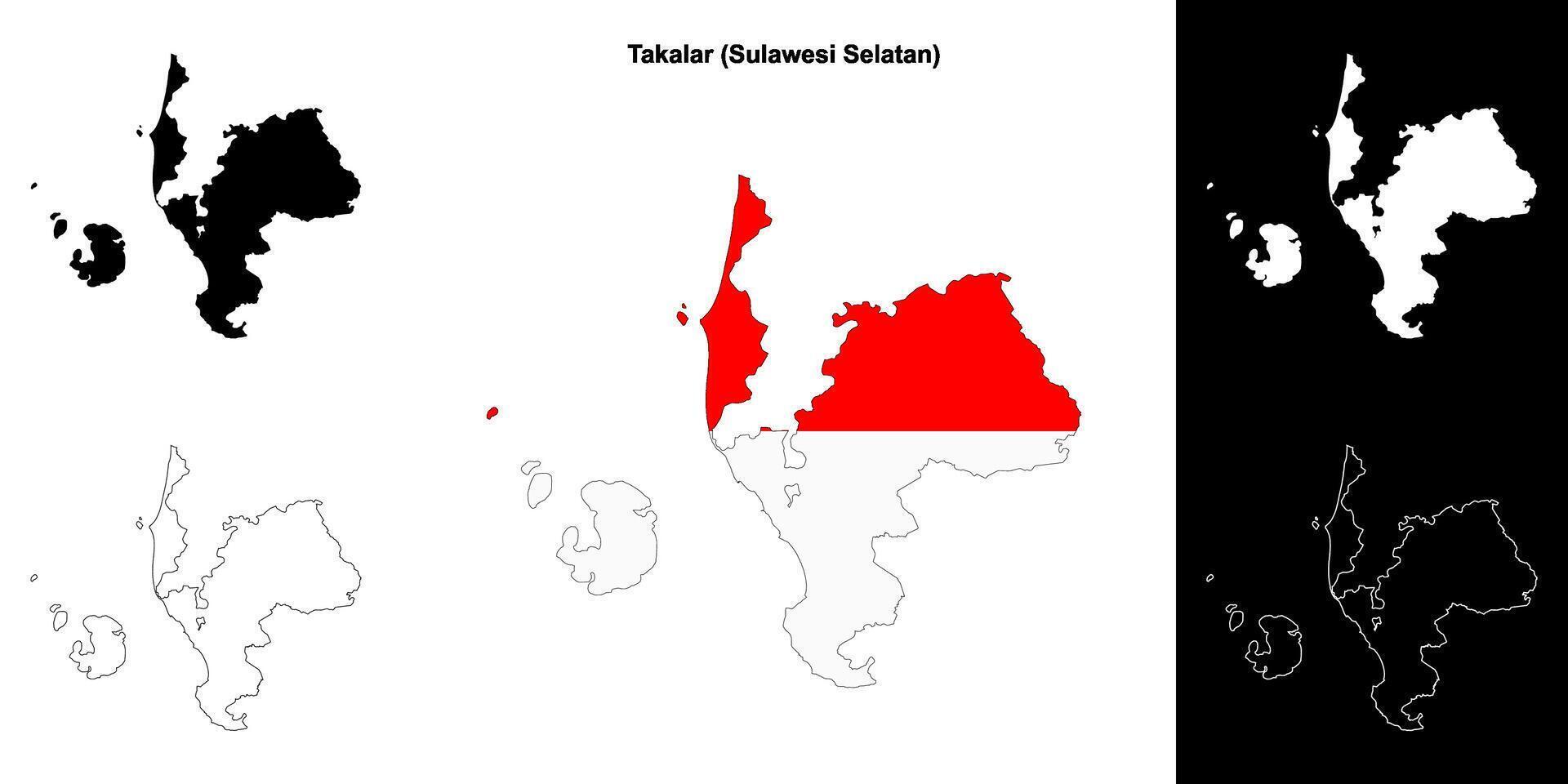 Takalar blank outline map set vector