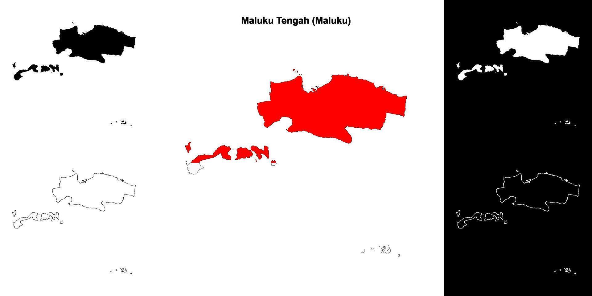 Maluku Tengah blank outline map set vector