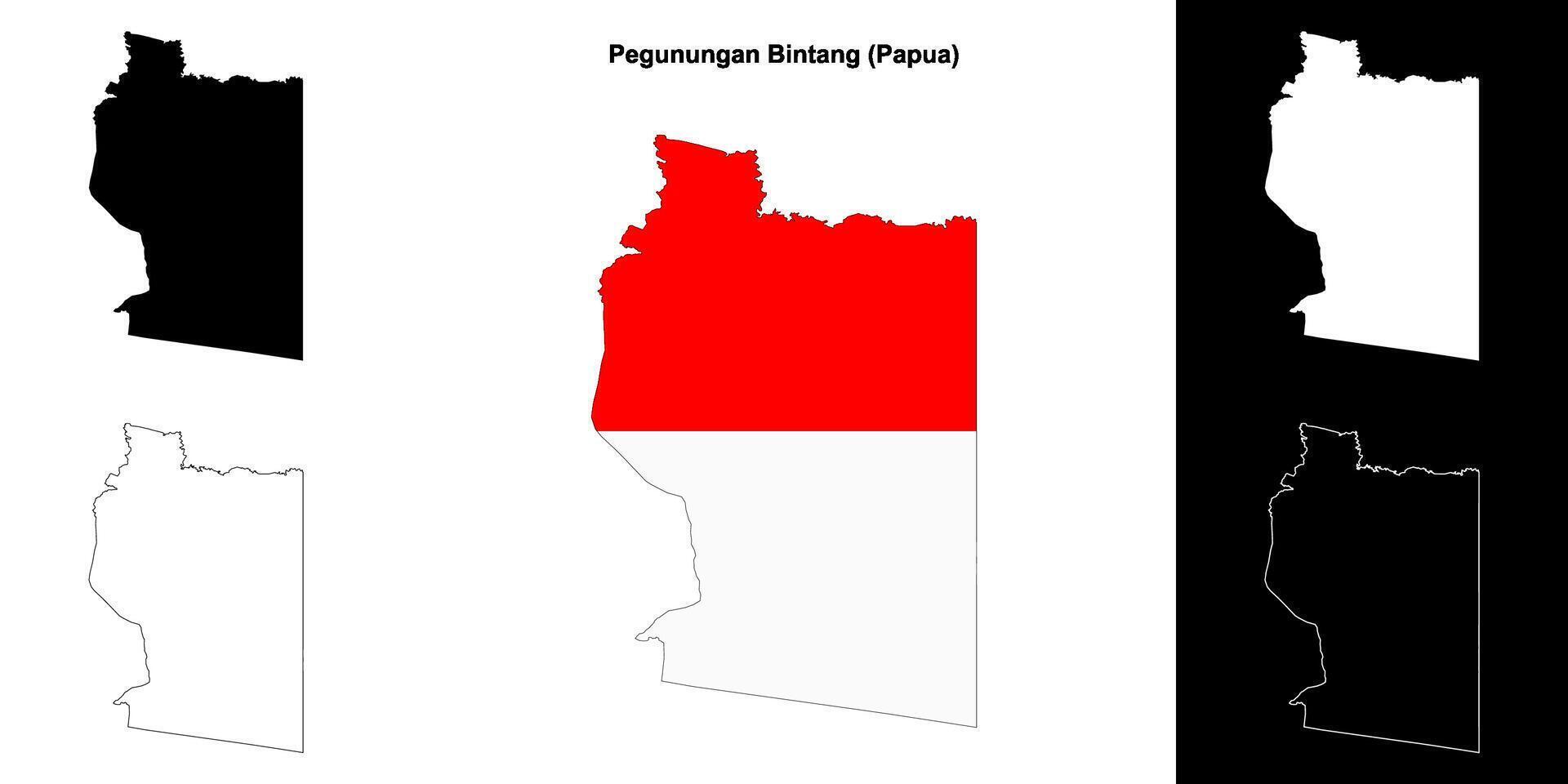 Pegunungan Bintang blank outline map set vector