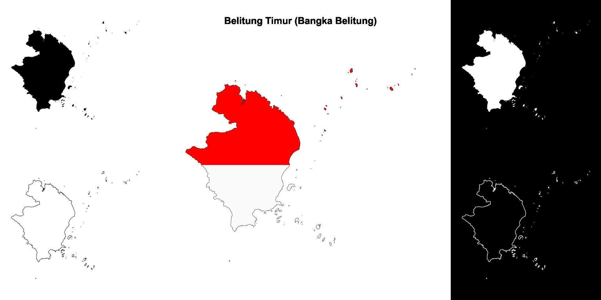 Belitung Timur blank outline map set vector