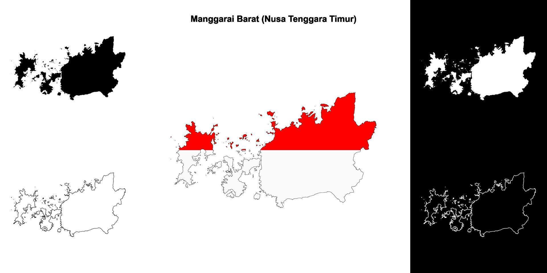 Manggarai Barat blank outline map set vector