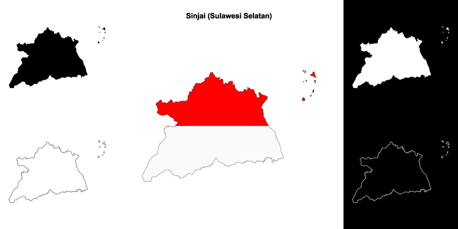 Sinjai blank outline map set vector