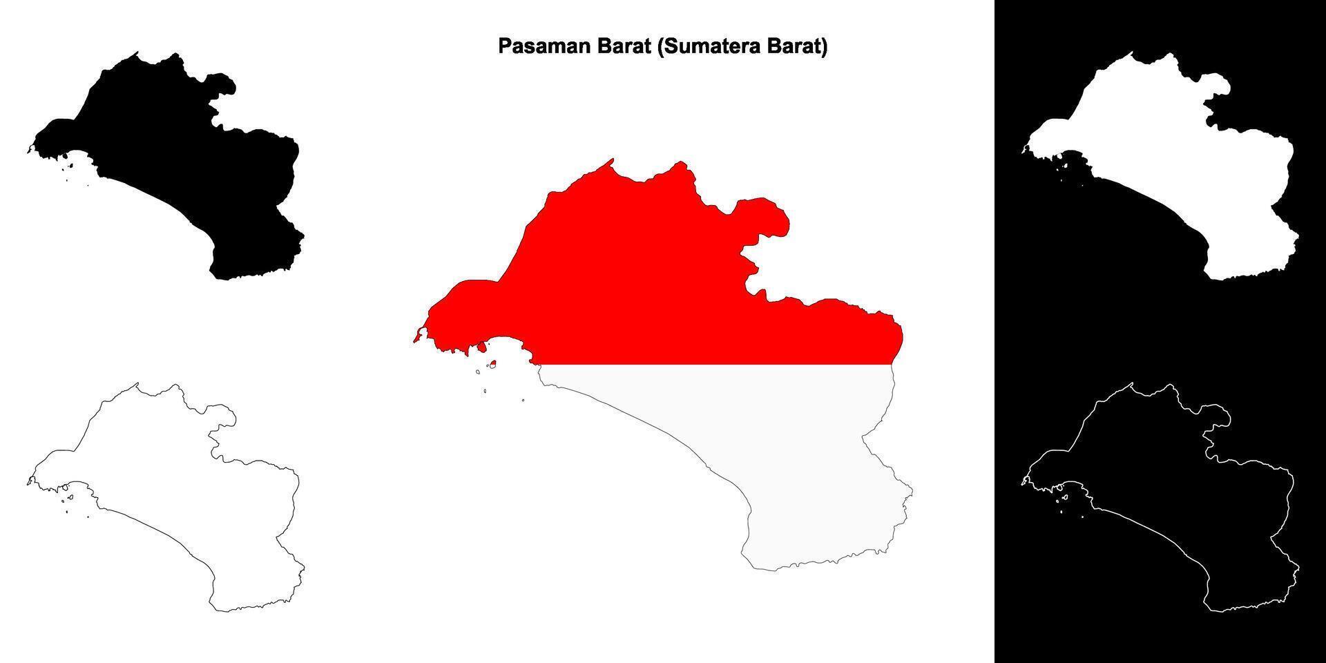 Pasaman Barat blank outline map set vector